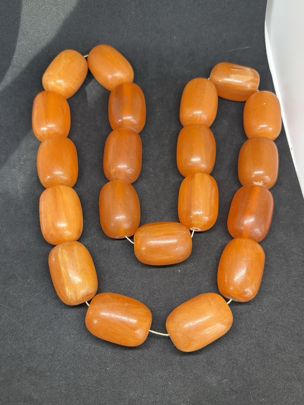 Deco Bakelite Amber Bead Necklace Yellow Barrel Egg Yolk Butterscotch 300g+ 28”